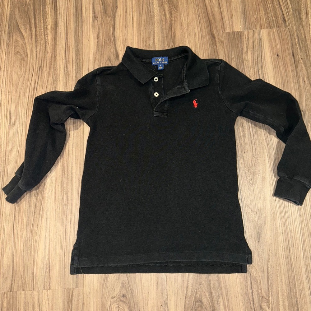 Polo Ralph Lauren Black Long‎ Sleeve Polo Shirt Kids Size 7